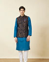 Manyavar Men Navy Blue Bel Buti Patterned Waistcoat