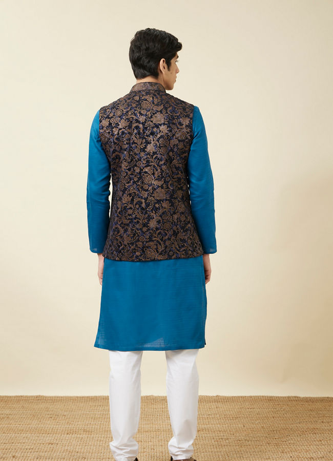 Royal Blue Stone Embellished Floral Jacket image number 3