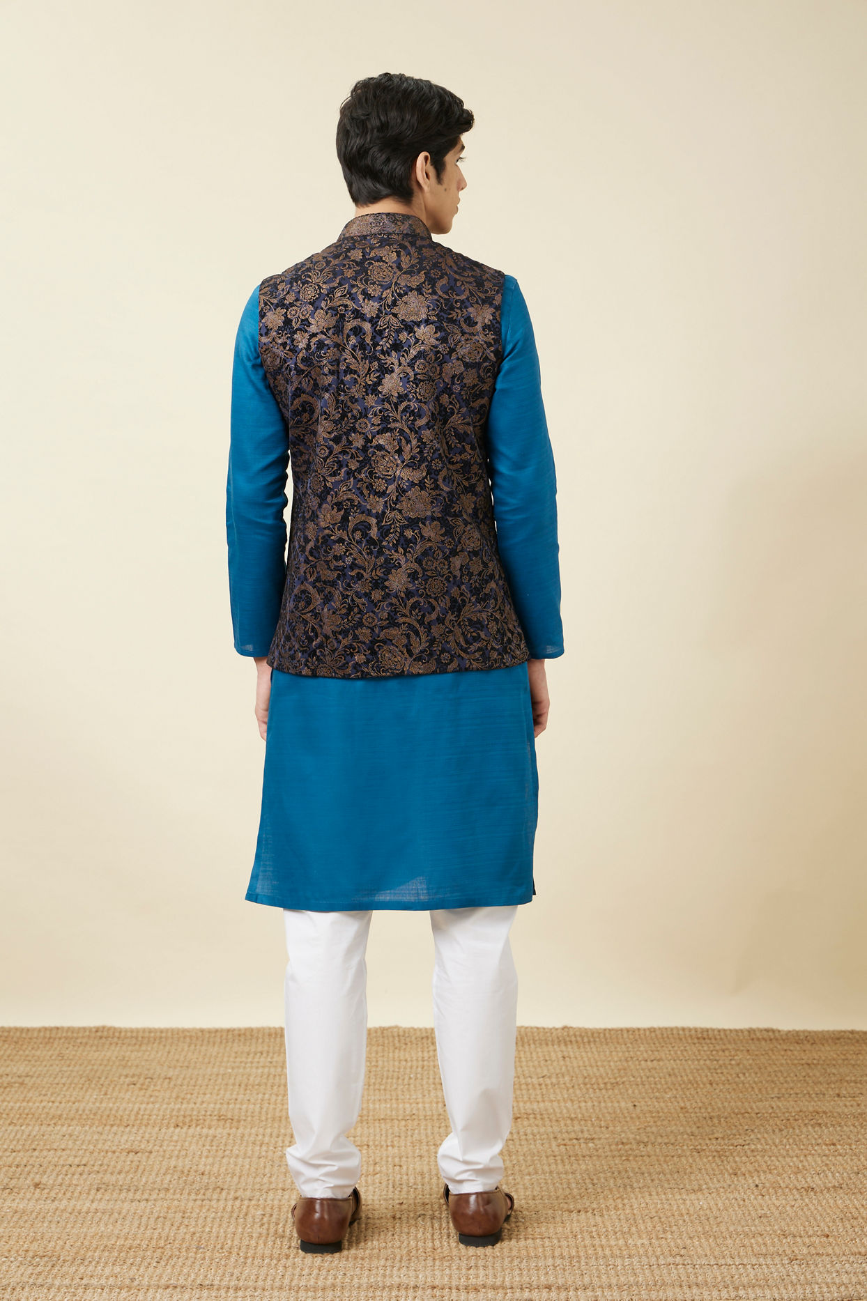 Royal Blue Stone Embellished Floral Jacket image number 3