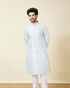 Manyavar Men Delicate Blue FLoral Printed Kurta Set