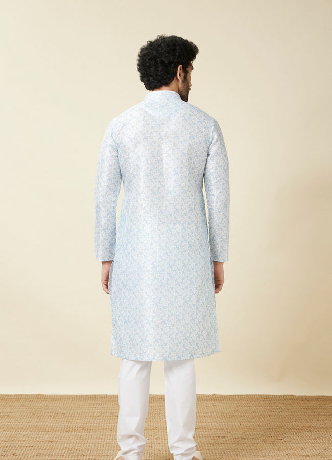 Manyavar Men Delicate Blue FLoral Printed Kurta Set image number 5