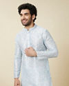 Manyavar Men Delicate Blue FLoral Printed Kurta Set image number 0