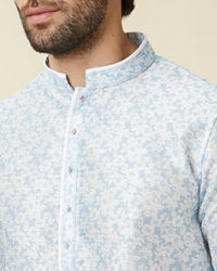 Manyavar Men Delicate Blue FLoral Printed Kurta Set