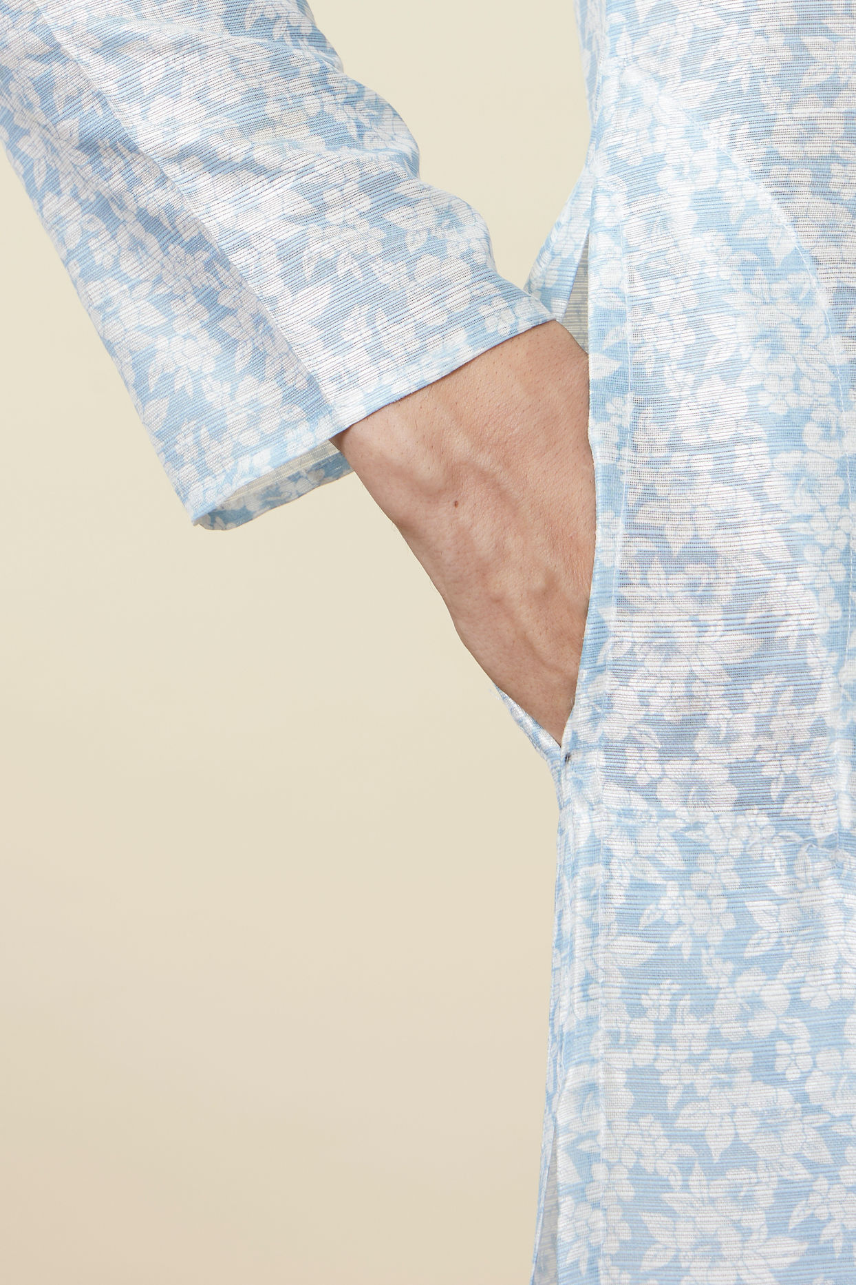 Manyavar Men Delicate Blue FLoral Printed Kurta Set