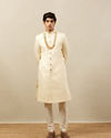 Manyavar Men Buttercream Ogee Patterned Achkan Style Sherwani