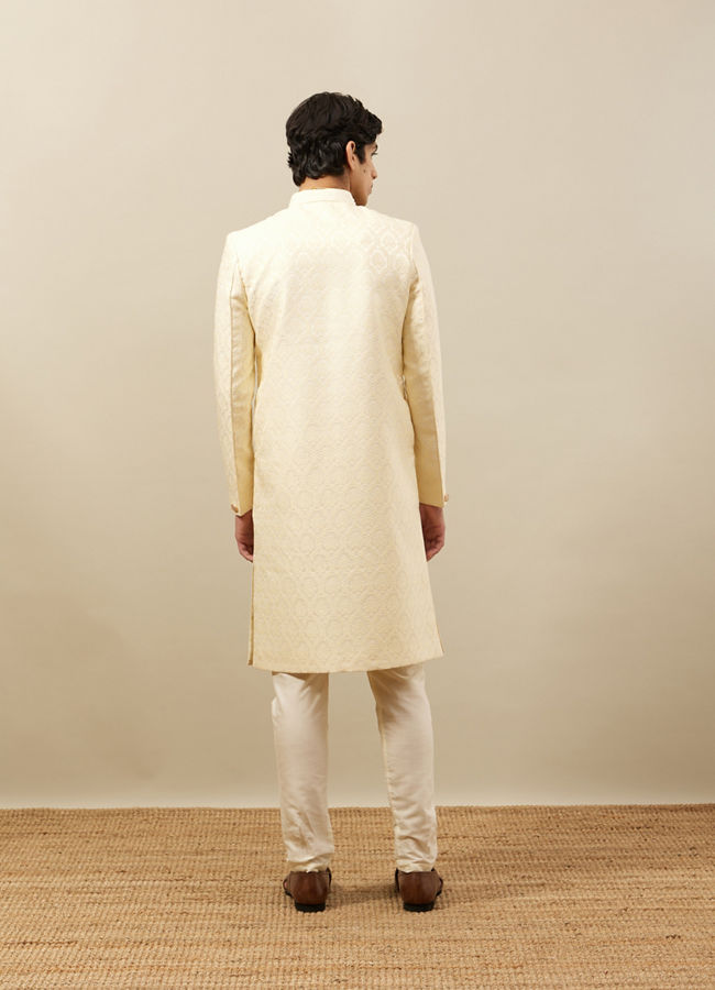 Buttercream Ogee Patterned Achkan Style Sherwani image number 4