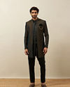 Manyavar Men Forest Green Honeycomb Patterned Indo Western Set