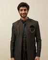 alt message - Manyavar Men Forest Green Honeycomb Patterned Indo Western Set image number 0