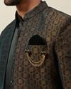 Manyavar Men Forest Green Honeycomb Patterned Indo Western Set