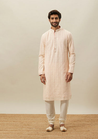 alt message - Twamev Men Light Pink Chikankari Kurta Set image number 2