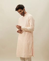 Twamev Men Light Pink Chikankari Kurta Set