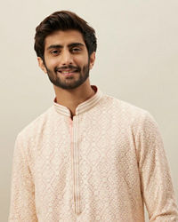 Twamev Men Light Pink Chikankari Kurta Set