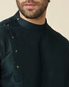 Manyavar Men Hunter Green Floral Patterned Jacket Set