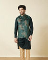 Manyavar Men Hunter Green Floral Patterned Jacket Set