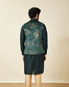 Manyavar Men Hunter Green Floral Patterned Jacket Set