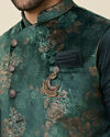 Moss Green Floral Printed Aysmetric Jacket Set image number 1