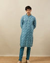 alt message - Manyavar Men Tropical Blue Bel Buti Printed Kurta Set image number 2