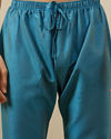 Manyavar Men Tropical Blue Bel Buti Printed Kurta Set