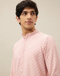 Manyavar Men Rosewater Pink Chikankari Patterned Kurta Set