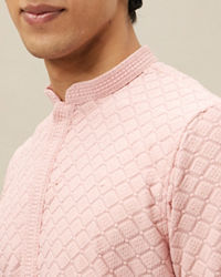 Manyavar Men Rosewater Pink Chikankari Patterned Kurta Set