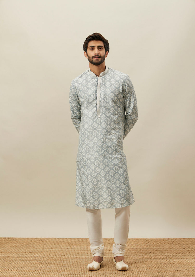 Twamev Men Grey Printed Kurta Set