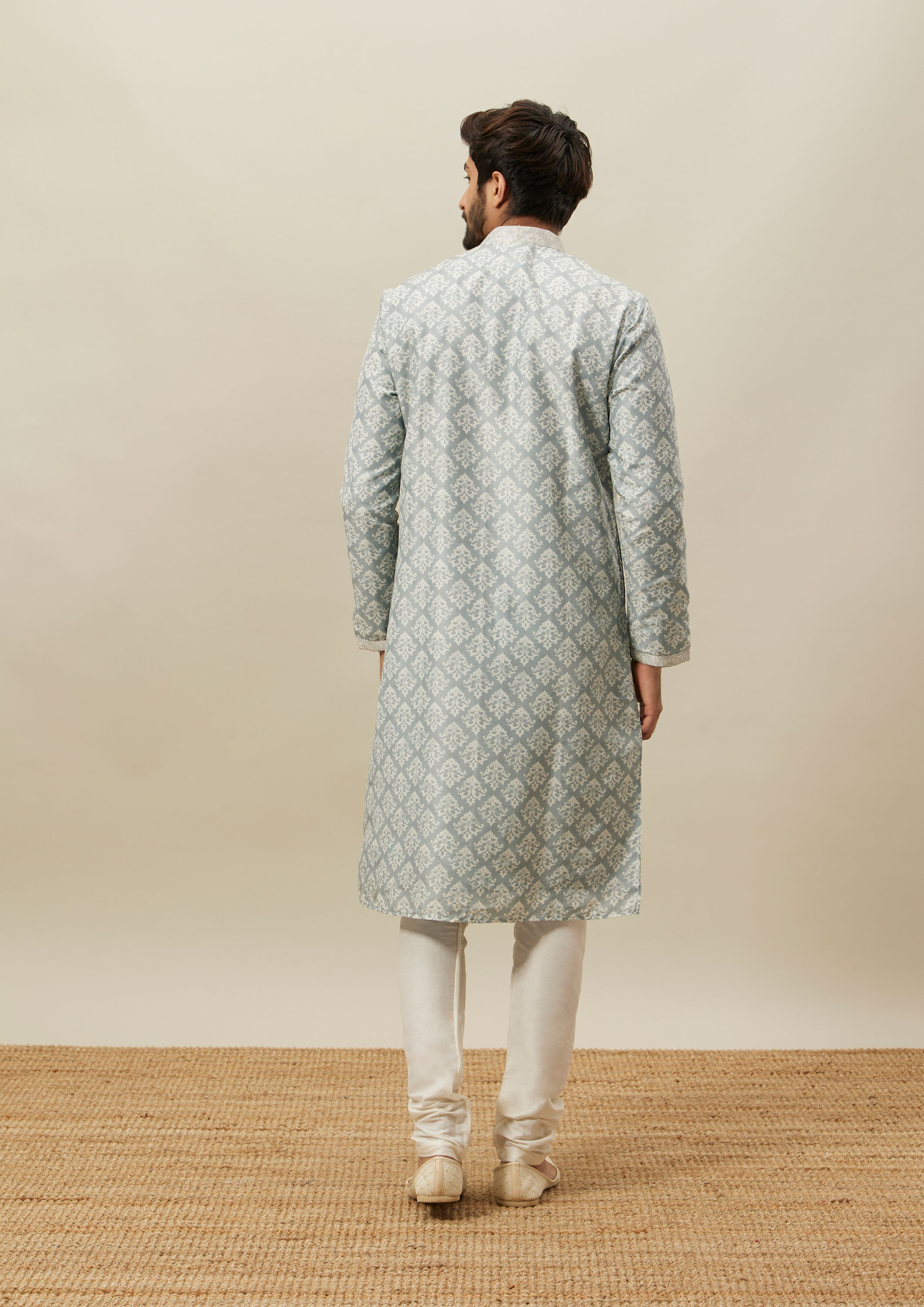Twamev Men Grey Printed Kurta Set