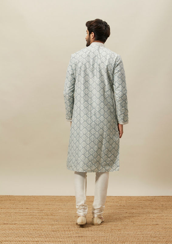 Twamev Men Grey Printed Kurta Set