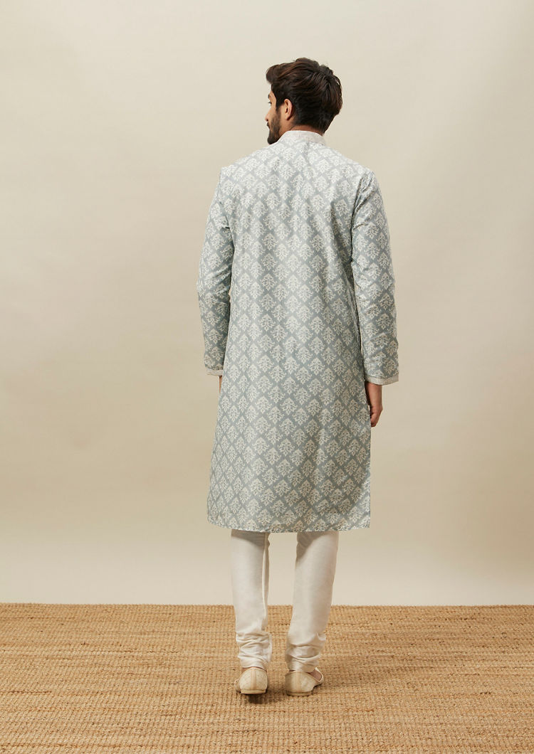 Twamev Men Grey Printed Kurta Set