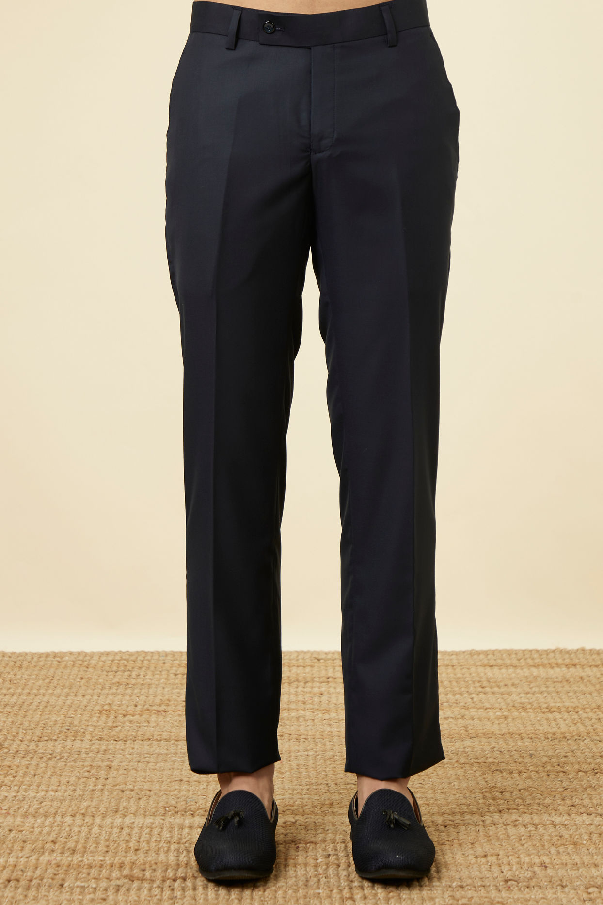 Manyavar Men Royal Blue Grid Patterned Sequined Suit
