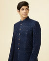 alt message - Manyavar Men Royal Blue Grid Patterned Sequined Suit image number 0