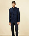 Manyavar Men Royal Blue Grid Patterned Sequined Suit
