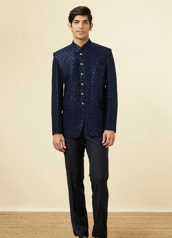 Blue Sequin Embellished Jodhpuri Suit image number 2