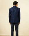 Manyavar Men Royal Blue Grid Patterned Sequined Suit