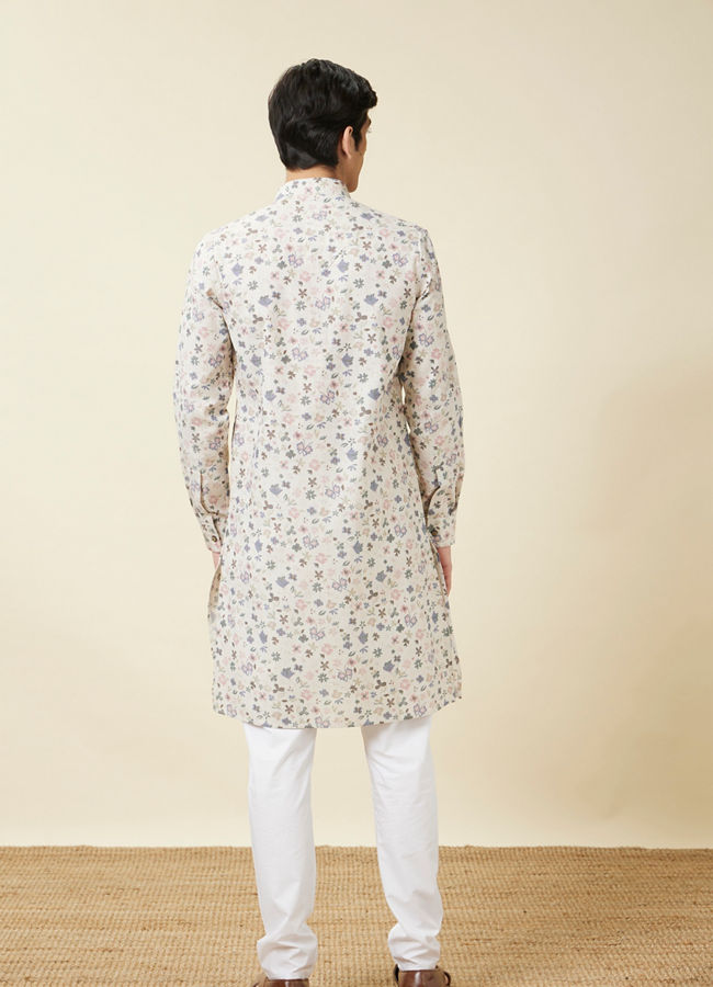 Manyavar Men Antique White Floral Printed Kurta