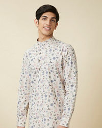 Manyavar Men Antique White Floral Printed Kurta