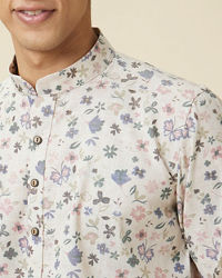 Manyavar Men Antique White Floral Printed Kurta