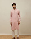 Manyavar Men Cherry Blossom Pink Vertical Patterned Kurta Set