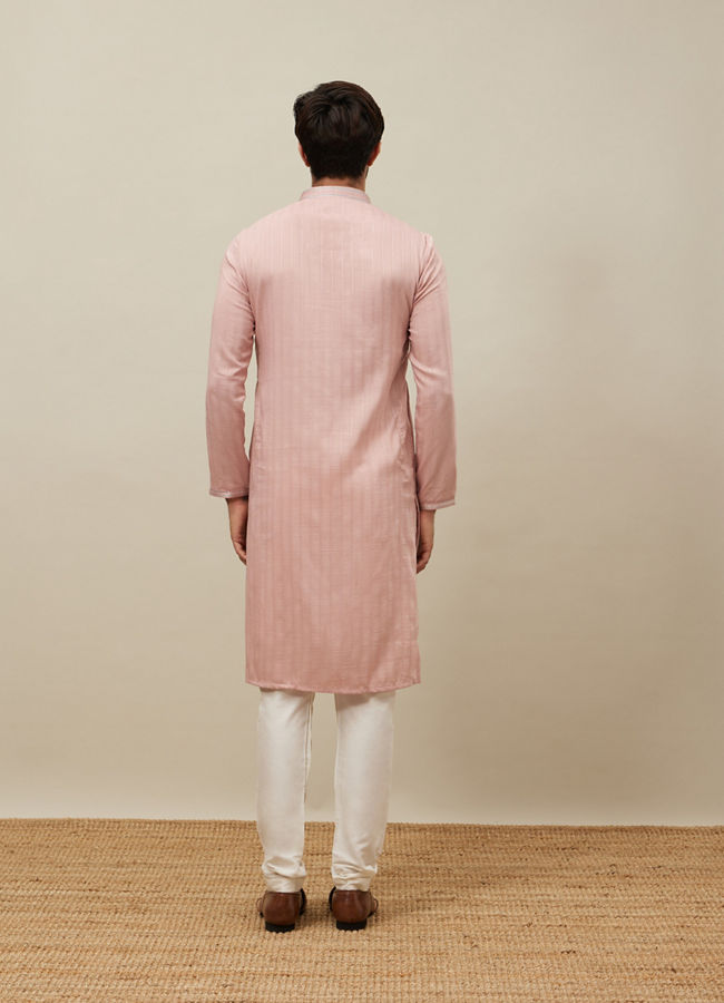 Manyavar Men Cherry Blossom Pink Vertical Patterned Kurta Set
