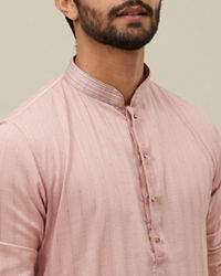 Manyavar Men Cherry Blossom Pink Vertical Patterned Kurta Set