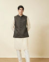 Manyavar Men Hunter Green Bel Buti Patterned Waistcoat