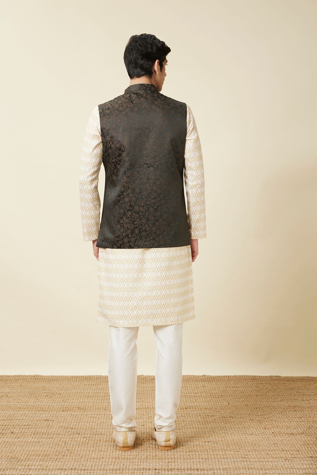 Manyavar Men Hunter Green Bel Buti Patterned Waistcoat