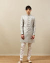 Manyavar Men Pearl River Grey Medallion Patterned Indo Western Set