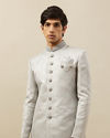 alt message - Manyavar Men Pearl River Grey Medallion Patterned Indo Western Set image number 0