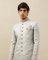 Manyavar Men Pearl River Grey Medallion Patterned Indo Western Set