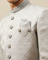 Manyavar Men Pearl River Grey Medallion Patterned Indo Western Set