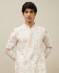 Manyavar Men Delicate Cream Bel Buti Patterned Kurta Set