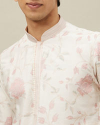 Manyavar Men Delicate Cream Bel Buti Patterned Kurta Set
