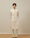Manyavar Men Pearled Ivory White Ogee Patterned Jacket Set