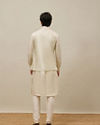 alt message - Manyavar Men Pearled Ivory White Ogee Patterned Jacket Set image number 3