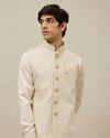 alt message - Manyavar Men Pearled Ivory White Ogee Patterned Jacket Set image number 0